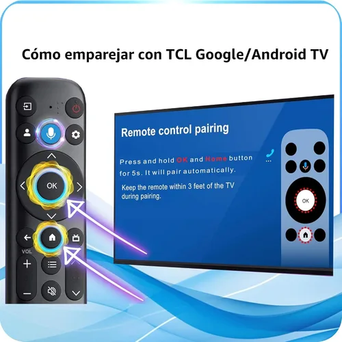 Vista 9 de Reemplazo para control remoto TCL, para control remoto TCL Google TV, universal, retroiluminación de movimiento, control de voz y Bluetooth, Google