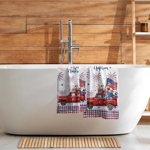 Vista 7 de Giwawa Juego de 2 toallas de mano con diseño de camión americano del 4 de julio, toallas de baño para el Día de la Independencia, suaves