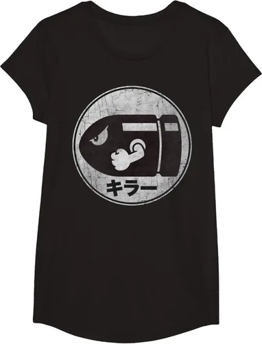 Vista 3 de Super Mario Camiseta con logotipo de Bullet Bill Distressed en Kanji