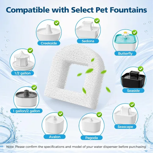 Vista 2 de 15 Pcs Cat Water Fountain Foam Filter for PetSafe Drinkwell Water Fountain White