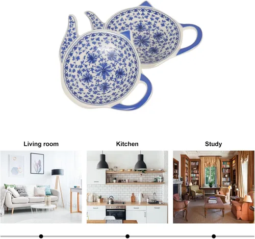Vista 8 de BESTonZON Juego de 4 soportes de cerámica para bolsitas de té, con forma de tetera, resistentes al calor, para salsa de mesa, postre, aperitivos