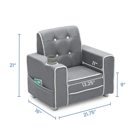 Vista 2 de Delta Children Chelsea Kids - Silla tapizada con soporte para tazas, color gris suave