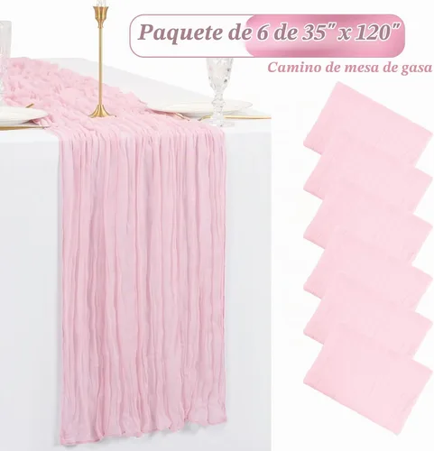 Vista 2 de Paquete de 6 caminos de mesa de estopilla rosa, extra anchos de 35 x 120 Rosa bebé