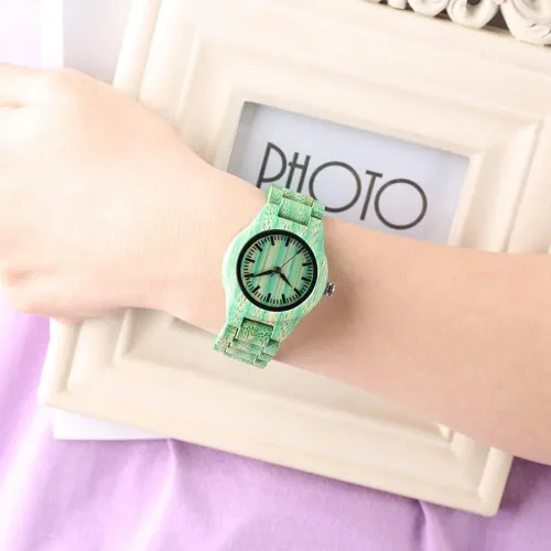 Vista 6 de Tiong Reloj de madera para mujer con correa de madera, diseño clásico analógico, colorido, de bambú, relojes para mujeres, parejas