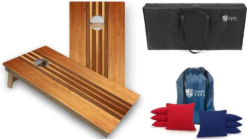 Vista 10 de Tailgating Pros Cornhole Boards - Juego de Cornhole de 4 x 2 pies con patrón de madera de grado torneo con funda de transporte y juego de 8 sacos