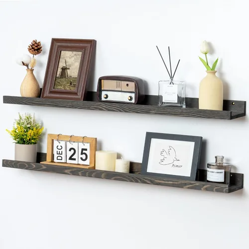 Vista 47 de FLYJOE Estante de repisa de fotos para pared, 24 pulgadas de madera de fresno maciza, estantes para libros de guardería, estantes flotantes