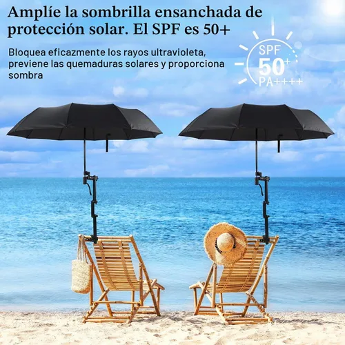 Vista 5 de Shinylin 2 paraguas de playa con abrazadera universal ajustable UPF 50+ apertura y cierre automático resistente al viento paraguas de golf portátil