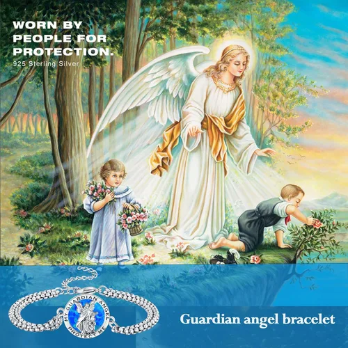 Vista 10 de Pulsera unisex de San Miguel/Cristóbal/Benedicto/Jude/José/Guadalupe/Ángel de la Guarda/Santa Muerte Pulsera de plata de ley 925 con cadena de doble