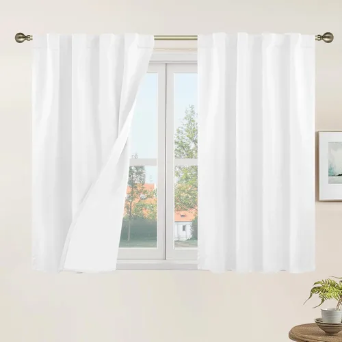 Vista 58 de LAMIT Cortinas opacas cortas de lino de 30 pulgadas para ventanas de cocina sobre el fregadero, cortinas de café texturizadas de lino marfil