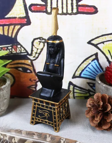 Vista 7 de ebros egipcio diosa Maat en cuclillas sobre pedestal de regalo con plumas de avestruz Estatua 6" H Deidad de la Verdad & Figura decorativa