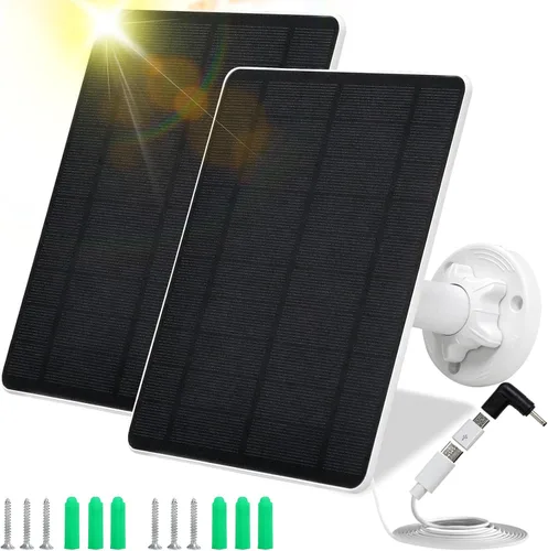 Vista 8 de Panel Solar para Cámara de Seguridad, Panel Solar USB de 5W para Cámaras DC 5V, Cargador de Panel Solar para Cámara Micro USB y USB-C y DC, Cargador