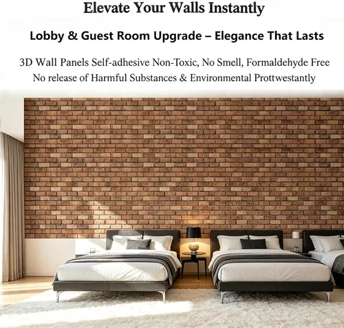Vista 5 de Paneles de pared 3D para despegar y pegar, paquete de 10 paneles de PVC texturizados de ladrillo, azulejos de pared autoadhesivos impermeables