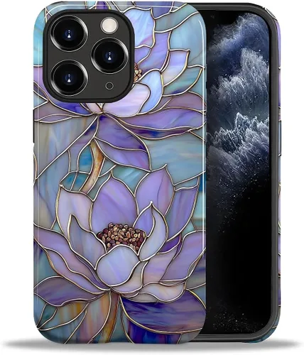 Vista 111 de ZHEGAILIAN Funda para iPhone 11, carcasa dura a prueba de golpes + silicona suave 2 en 1 híbrida, parachoques a prueba de caídas - Vidrio manchado