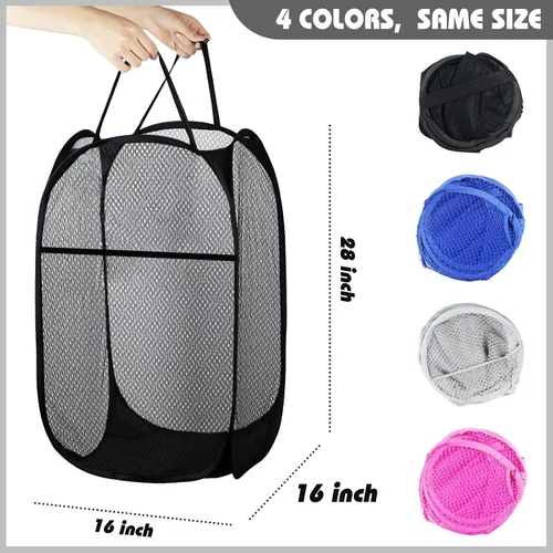 Vista 2 de Cesto de Ropa Plegable Pop Up, Cesta de Ropa de Malla Plegable Extra Grande, 28" x 16" x 16" (Negro)