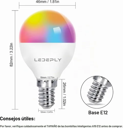 Vista 3 de Bombilla inteligente A15, bombillas LED WiFi E12, compatible