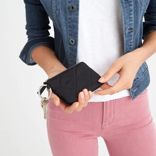 Vista 5 de Cartera de lujo de sarga con cremallera y protección RFID para mujer