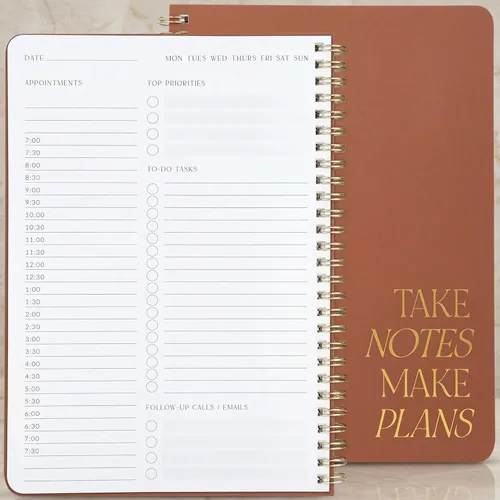 Vista 11 de Hermoso planificador diario y cuaderno con horario por horas, bloc de notas estético en espiral para organizar fácilmente tus tareas de trabajo