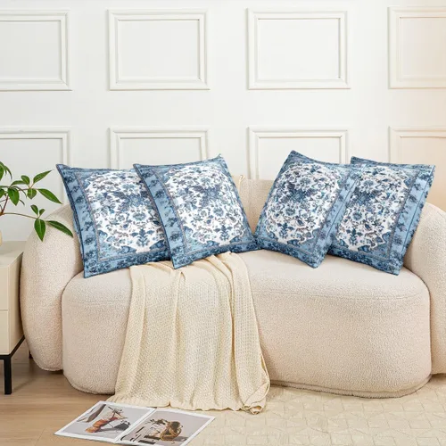 Vista 6 de Erosebridal Paquete de 2 fundas de almohada bohemias de 16 x 16 pulgadas, fundas de almohada de mandala azul turquesa, fundas de cojín retro