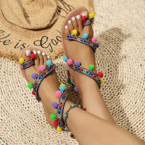 Vista 3 de Hbeylia Sandalias planas de mariposa para mujer, a la moda, informales, bohemias, elegantes, sandalias de gladiador, joyería con anillo