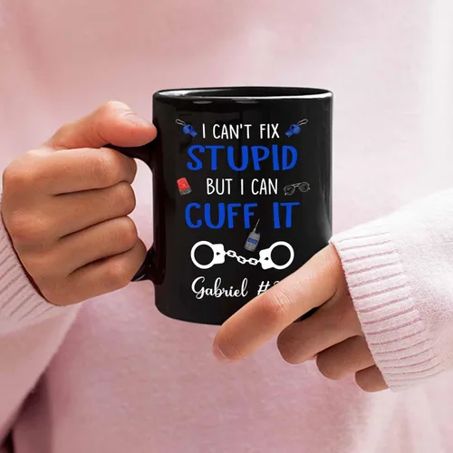 Vista 5 de Taza de café personalizada de oficial de policía, regalos para hombres, mujeres, empleados jefes, con texto en inglés "I Fix Stupid But I can