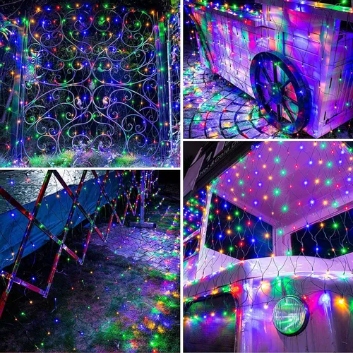 Vista 6 de Joomer Paquete de 2 luces LED de red de Navidad de 12 x 5 pies, 8 modos de luces de malla conectables, temporizador, impermeable para árboles