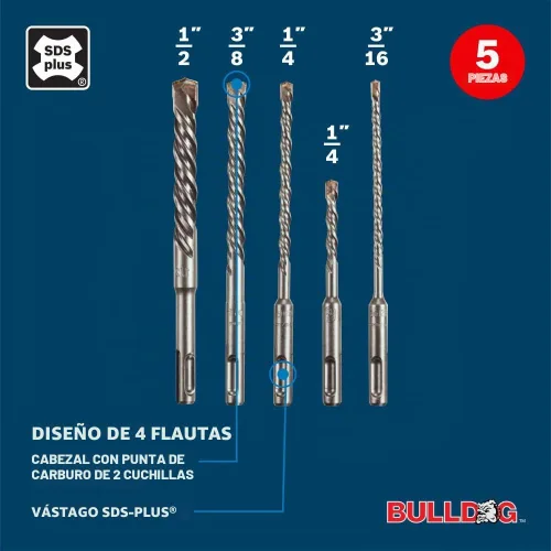 Vista 2 de Bosch HCK005 - Juego de brocas para martillo perforador S4L SDS-plus, 5 piezas