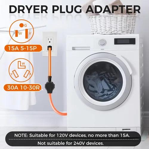 Vista 5 de Cable adaptador de secadora NEMA 5-15P a 10-30R, 1.5 pies