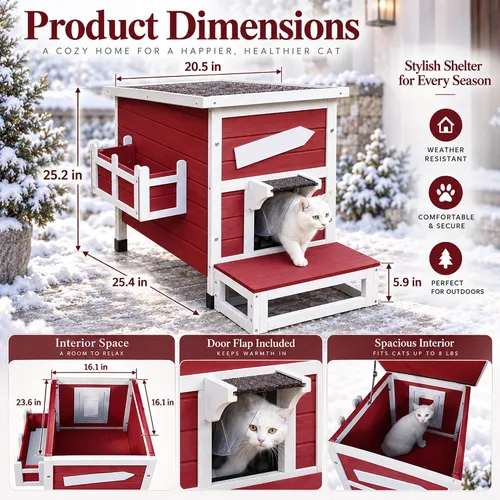 Vista 2 de Hicaptain Casa para gatos al aire libre, refugio aislado para gatos con puerta de escape, exterior resistente a la intemperie, casa pequeña