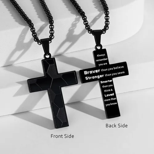 Vista 2 de Collar de cruz de fútbol para niños, colgante de cruz de versículo bíblico inspirador, cadena de acero inoxidable de 22 + 2 pulgadas, joyería