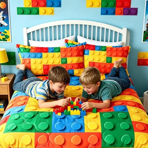 Vista 3 de BlessLiving Ropa de cama de bloques de construcción para niños: juego de edredón de microfibra cepillada suave para todas las estaciones con 2 3