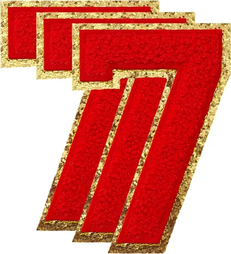 Vista 120 de 3 parches de letras de felpilla roja, parches de letras termo-adhesivas de 4-1/2" con brillantina para ropa, S