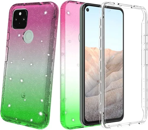 Vista 8 de Diseñada para Pixel 5A 5G Sparkle Case Google 5A 5G Glitter Case Protector de pantalla integrado de cuerpo completo, cubierta delgada de cuerpo