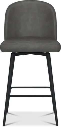 Vista 5 de Taburetes de bar giratorios de altura de mostrador, 26 pulgadas de altura del asiento, juego de 2, gris retro Modern Leather Upholstered Barstools