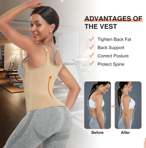 Vista 4 de FeelinGirl Entrenador de cintura para mujer, chaleco de corsé, moldeador de cuerpo, recortador, camiseta sin mangas, faja deportiva con huesos