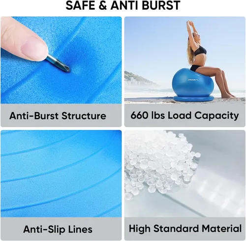 Vista 2 de APEXUP Silla de pelota de yoga, silla de pelota de ejercicio con base para oficina, pelota de estabilidad antideslizante, asiento de pelota