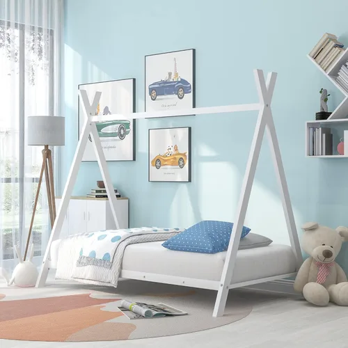 Vista 10 de SOFTSEA Cama de casa con marco de cama de piso doble con estructura triangular Blanco