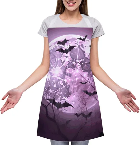 Vista 3 de MUSM Purple Moon Apron，Classic Vintage Funny with Pockets Aprons,Adjustable Bib Waterdrop Resistant for Kitchen Cooking Restaurant BBQ Painting