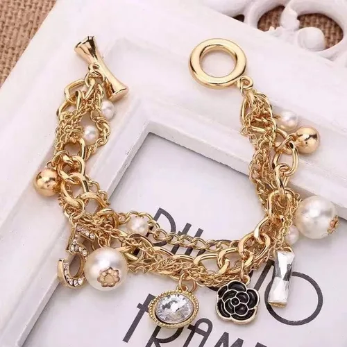 Vista 5 de Pulseras de oro para mujer, pulseras de camelia, regalos para mujeres y niñas, perlas, camelia, número 5