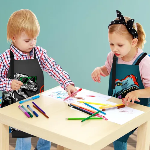 Vista 4 de BeeGreen Kids Cooking Aprons 2 Pack, Adjustable Strap Toddler Art Apron with Front Pocket