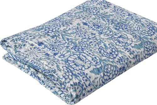 Vista 3 de Colcha india hecha a mano de algodón con estampado floral de Kantha Gudari (individual tamaño individual 90 x 60 pulgadas)