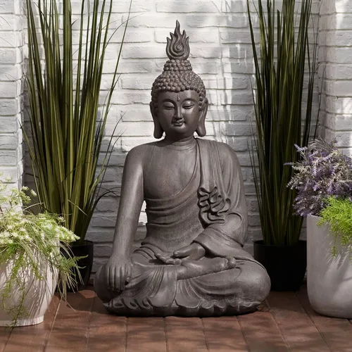 Vista 10 de John Timberland - Estatua de Buda sentado. Escultura Zen. Decoración de jardín asiático japonés para exteriores. Porche delantero, patio, jardín