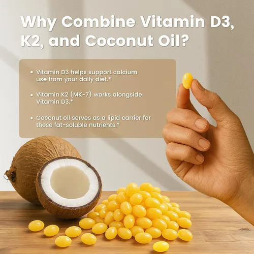 Vista 4 de VEV Corefeel Vitamina D3 K2, 5000 UI D3 100mcg K2 (MK-7), 300 cápsulas blandas, suplemento de vitamina D y K 2 en 1 con aceite de coco, fácil