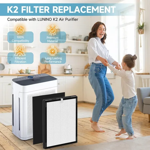 Vista 2 de Paquete de 2 filtros de repuesto K2 compatibles con el purificador de aire LUNINO K2, filtros de doble cara para el hogar y habitación grande