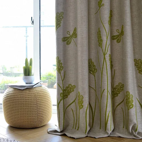 Vista 14 de Melodieux Cortinas texturizadas de lino con bordado de trigo para sala de estar, dormitorio, cortinas de ventana con patrón floral de granja