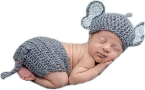Vista 2 de Accesorios de fotografía para recién nacidos para niños y niñas sombrero de elefante gorro y pantalones cortos accesorios para fotos de bebé