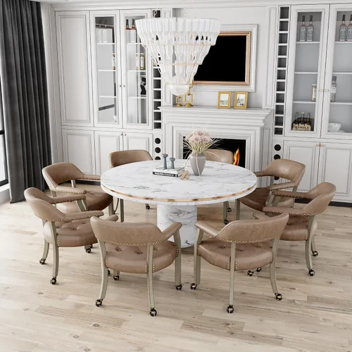 Vista 45 de Juego de 2 sillas de comedor con ruedas, poliuretano gris antiguo Gris (Antique Grey)