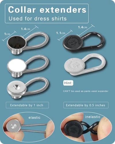 Vista 6 de Extensor de botón de cuello de camisa de 18 piezas: extensor de botón de cuello para camisa de vestir para hombre, cómodo expansor de cuello