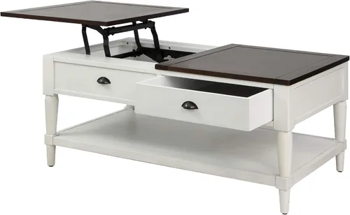Vista 8 de RUNNA Mesa de centro elevable, mesa de centro elevable con 1 cajón de almacenamiento y estante, sofá de madera ajustable para té, mesa de centro