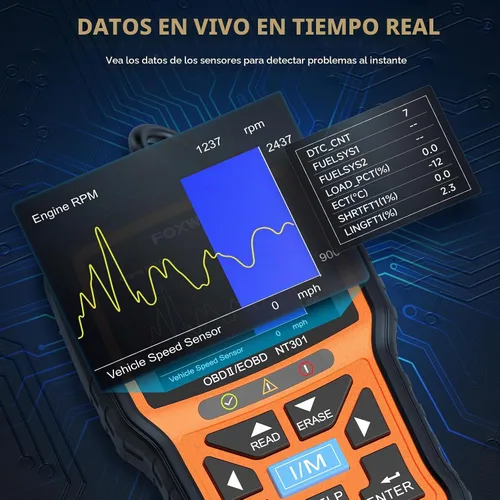 Vista 6 de FOXWELL NT301 OBD2 escáner de datos en vivo profesional mecánico OBDII lector de código de diagnóstico herramienta para comprobación de luz del motor