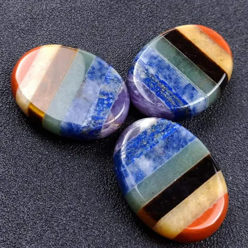 Vista 4 de Piedra de preocupación del pulgar para la ansiedad, 7 piedras curativas de cristales de chakra, piedra ovalada de preocupación, cristal de meditación